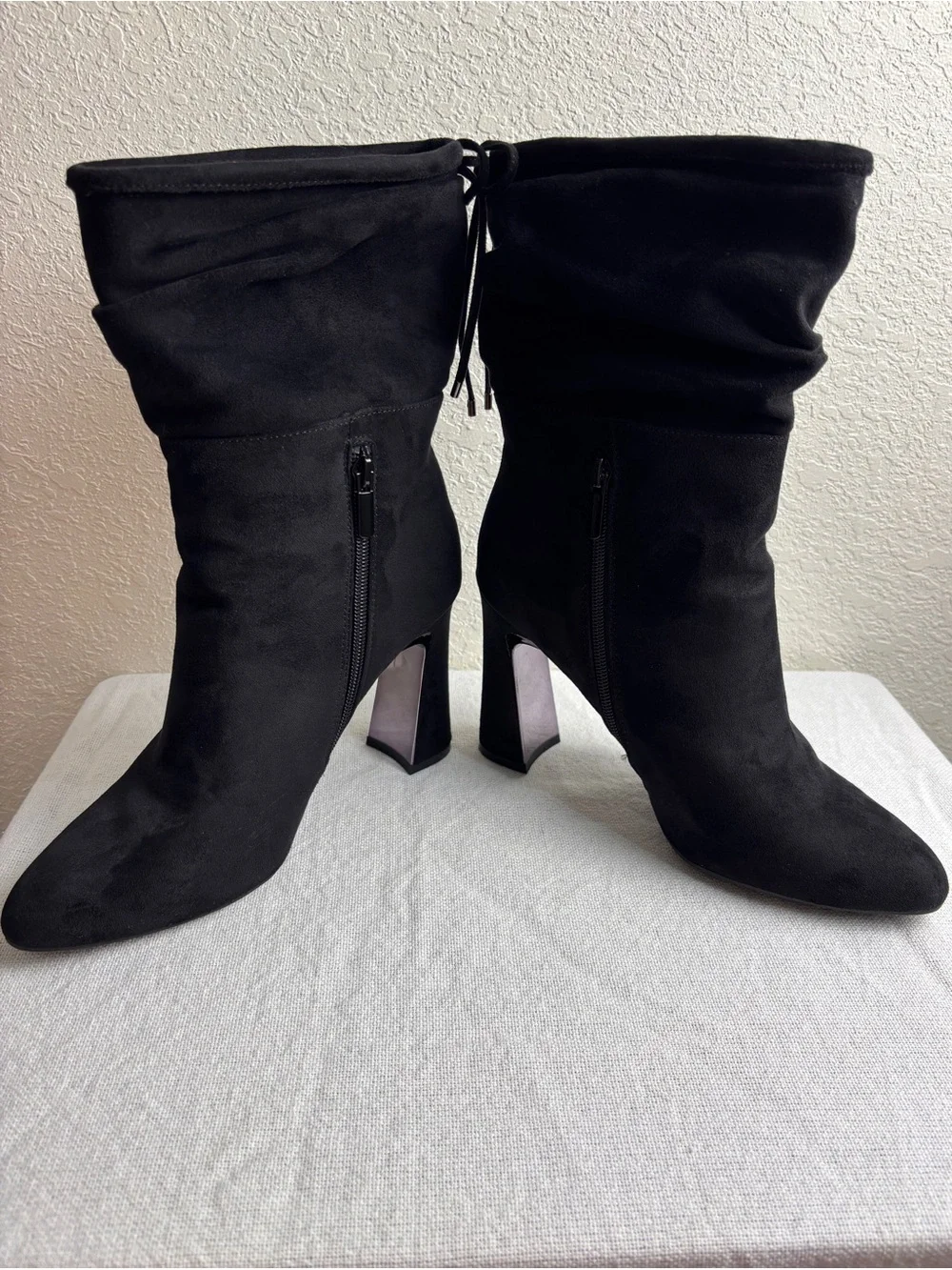 Impo Othella Black Suede Mid-Calf Boots Silver-toned Metallic Block Heel Size9.5
